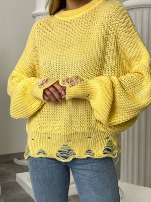 Женский свитер с дырками желтого цвета 407251 407251 фото