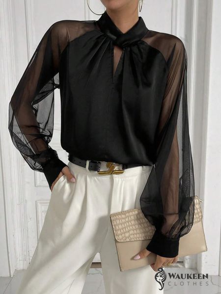 Жіноча блуза з шовку колір чорний р.42/44 453216 453216 фото
