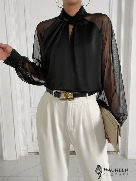 Женская блуза из шелка цвет черный р.42/44 453216 453216 фото