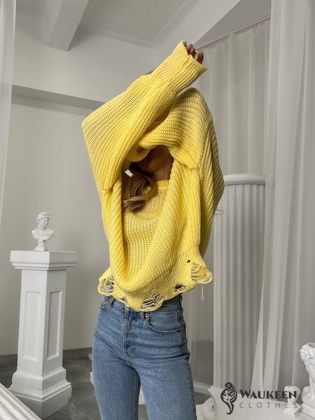 Жіночий светр з дірками жовтого кольору 407251 407251 фото