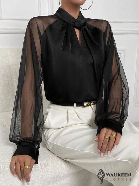 Жіноча блуза з шовку колір чорний р.42/44 453216 453216 фото