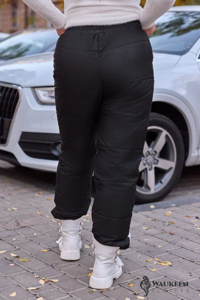 Жіночі штани з плащової тканини утеплені колір чорний р.48/50 447417 447417 фото