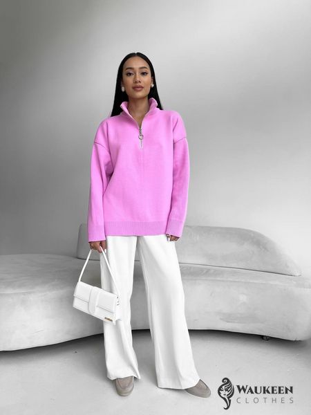 Жіночий светр із блискавкою із жаккардової в'язки колір рожевий р.42/46 441553 441553 фото