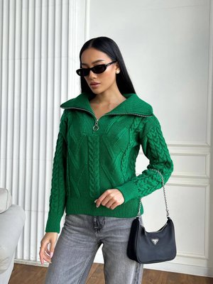 Жіночий светр з V-подібним коміром та блискавкою колір зелений р.42/46 445973 445973 фото