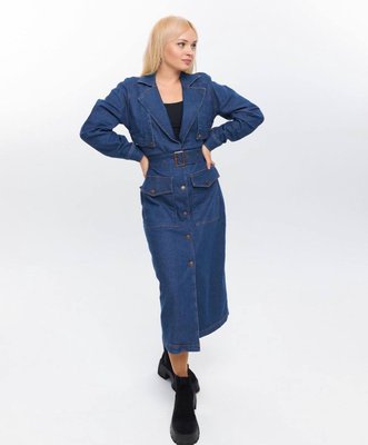 Жіночий джинсовий тренч на поясі колір синій р.XS/S 445674 445674 фото