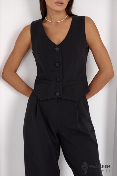 Жіночий костюм двійка жилетка і палаццо колір чорний р. XS 441428 441428 фото