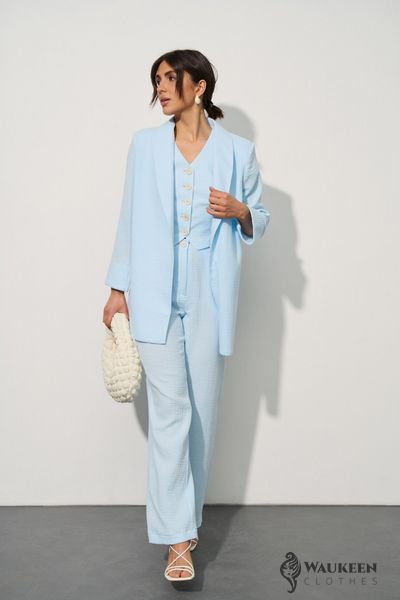 Жіночий мусліновий костюм-трійка колір світло-блакитний р.L 459182 459182 фото
