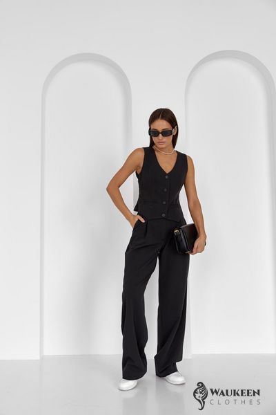 Жіночий костюм двійка жилетка і палаццо колір чорний р. XS 441428 441428 фото