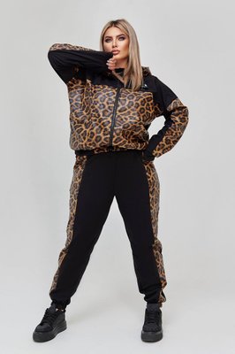 Жіночий костюм прогулянковий колір чорний принт леопард р.56/58 448870 448870 фото