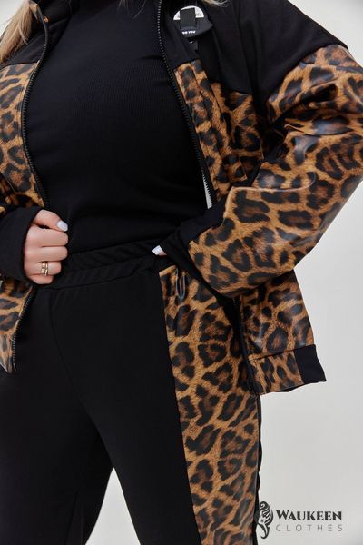 Жіночий костюм прогулянковий колір чорний принт леопард р.56/58 448870 448870 фото