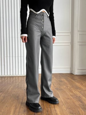 Женские брюки из эко-кожи цвет серый р.42 445244 445244 фото