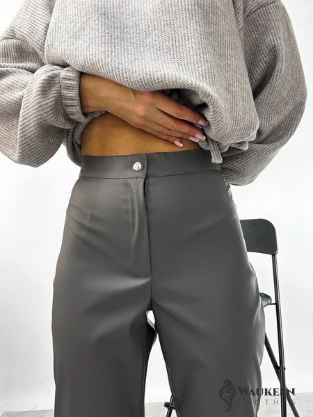 Жіночі штани з еко шкіри колір сірий р.46/48 443976 443976 фото