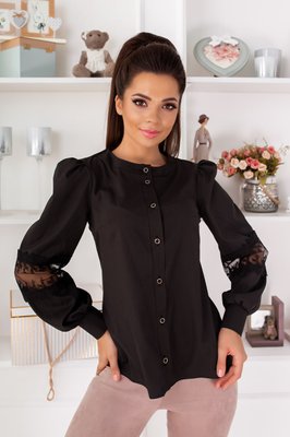 Жіноча блуза з рукавами з мереживом розмір чорного кольору р.48/50 374546 380939 фото