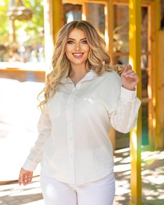 Жіноча сорочка з котону та прошви молочного кольору р.54/56 380984 380977 фото