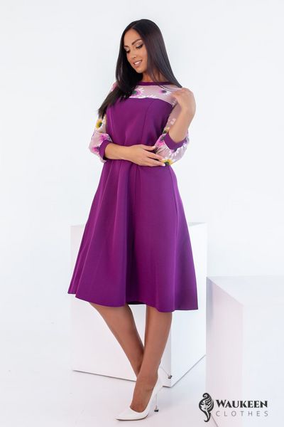 Жіноча сукня зі вставками із принтованого шифону фіолетова р.44/46 381712 381711 фото