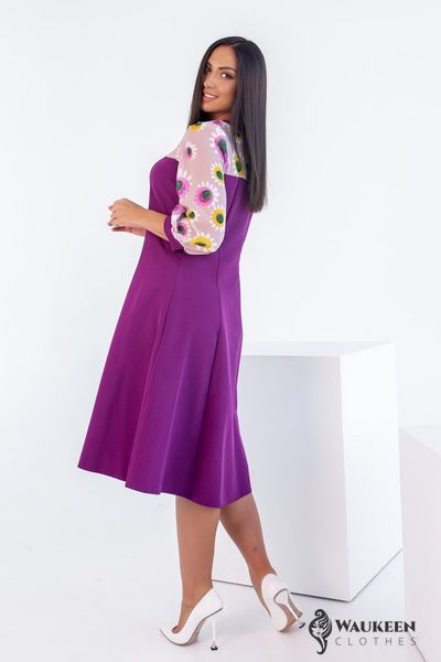 Жіноча сукня зі вставками із принтованого шифону фіолетова р.44/46 381712 381711 фото