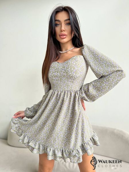 Жіноча сукня з довгими рукавами колір олива р.44/46 455430 455430 фото