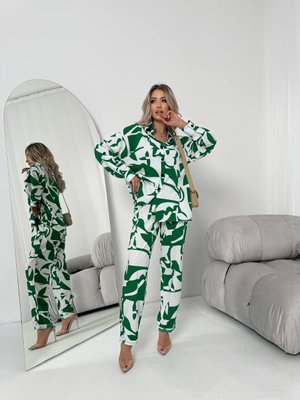 Жіночий костюм із шовкового софту колір зелений р.42/44 454738 454738 фото