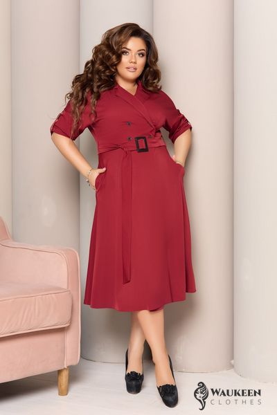 Жіноча сукня з поясом колір бордо р.48/50 441589 441589 фото