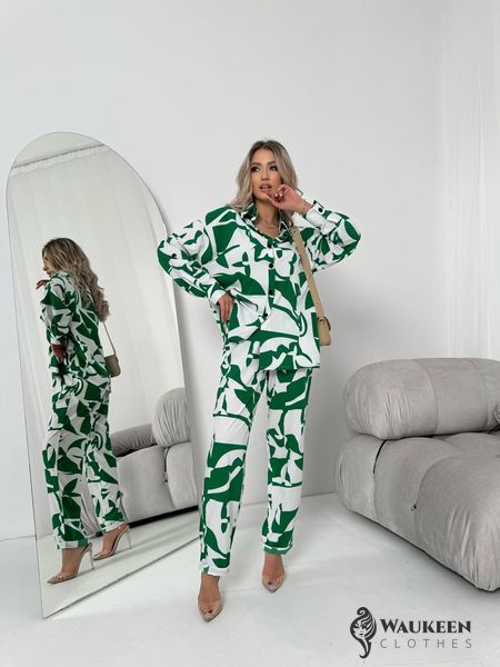 Жіночий костюм із шовкового софту колір зелений р.42/44 454738 454738 фото