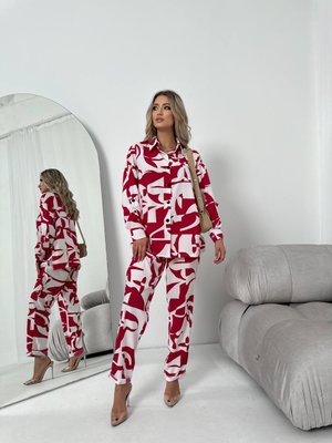 Жіночий костюм із шовкового софту колір червоний р.42/44 454739 454739 фото