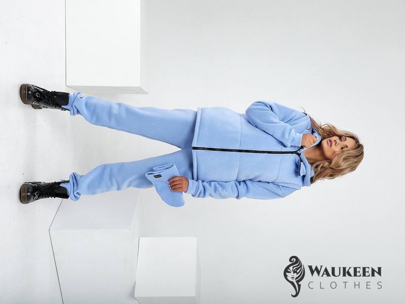 Жіночий прогулянковий трикотажний костюм четвірка блакитний р.46/48 376946 376946 фото