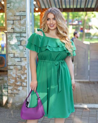 Женское летнее платье с двойным рюшем зеленого цвета р.42/44 363241 363241 фото