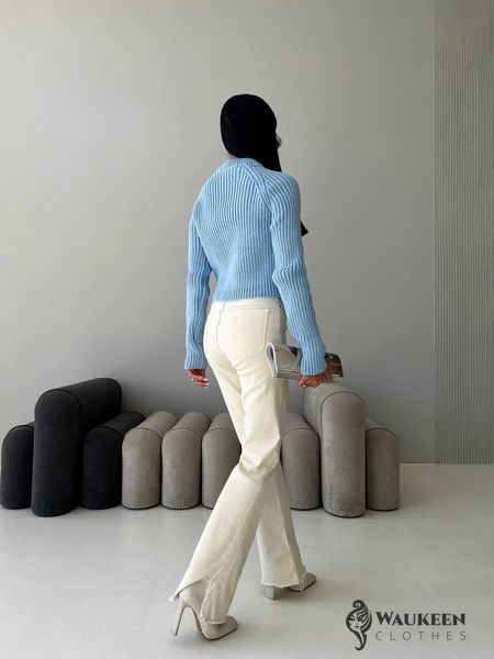 Жіночий светр із текстурним візерунком колір блакитний р.42/46 441954 441954 фото