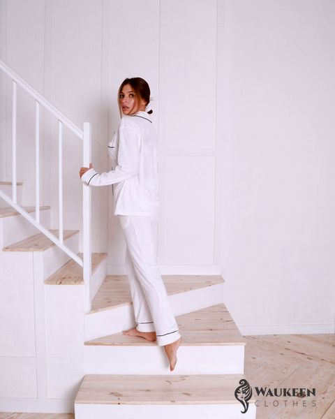 Женская пижама велюр Jeny на пуговицах белого цвета р.M 379517 379517 фото