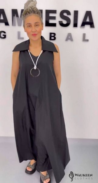 Жіноча сукня міді з коротким рукавом колір чорний р.48/52 455628 455628 фото