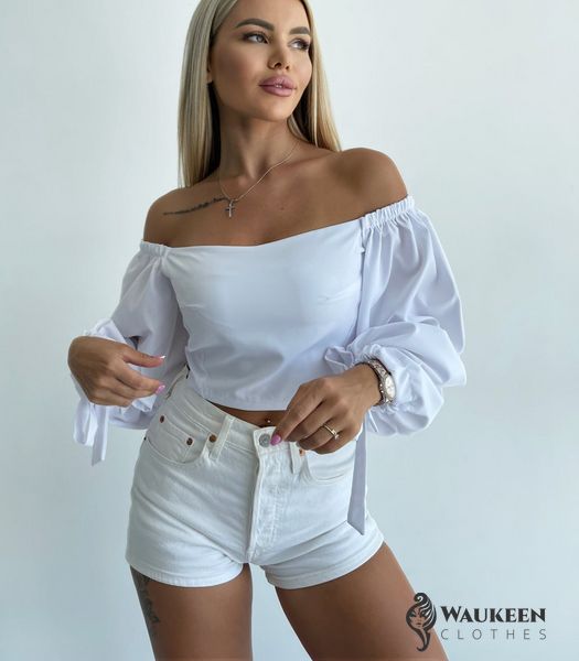 Жіноча блуза із софту колір білий р.42/44 455576 455576 фото