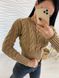 Жіночий светр укорочений з візерунком коси бежевого кольору р.42/46 396792 396792 фото 2