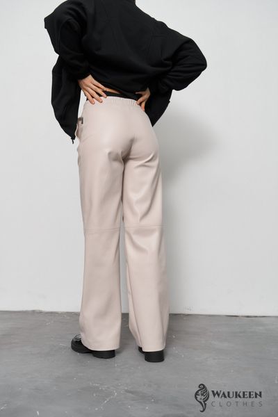Женские брюки палаццо из эко кожи цвет бежевый р.L 450868 450868 фото