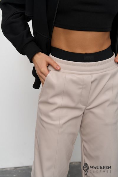 Жіночі штани палаццо з еко шкіри колір бежевий р.L 450868 450868 фото