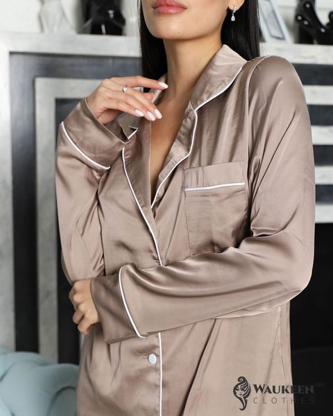 Жіноча піжама шовк Армані Jesika бежевого кольору р.L 380633 380633 фото