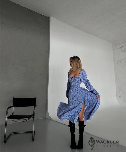 Жіноча сукня міді колір блакитний р.46/48 459426 459426 фото