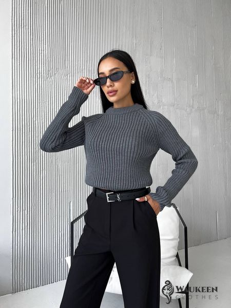 Жіночий светр із текстурним візерунком колір сірий р. 42/46 441955 441955 фото