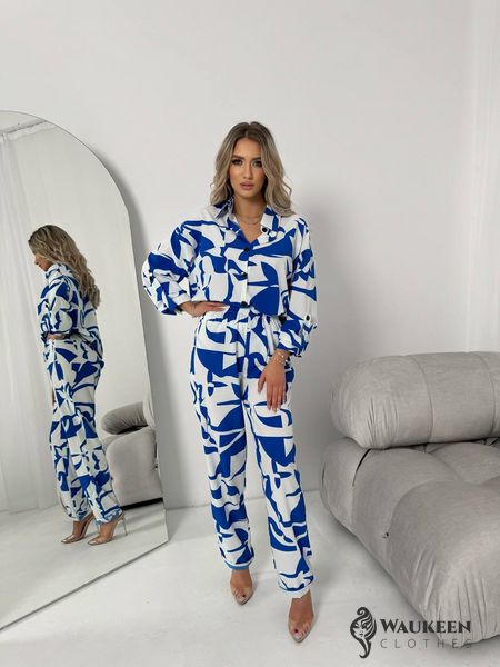 Жіночий костюм із шовкового софту колір синій р.42/44 454737 454737 фото