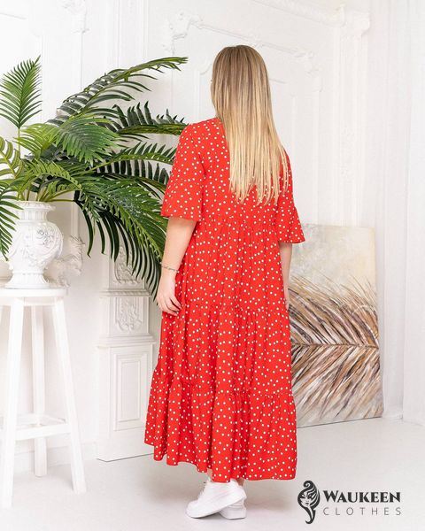 Жіноча довга сукня в горошок червоного кольору р.50/54 359127 381215 фото