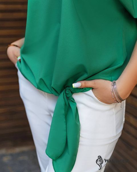 Жіноча блуза із зав'язками колір зелений р.48/50 431604 431604 фото