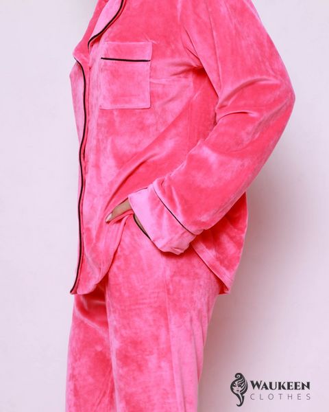 Жіноча піжама велюр Jeny на гудзиках малинового кольору р.ХS 380967 379517 фото