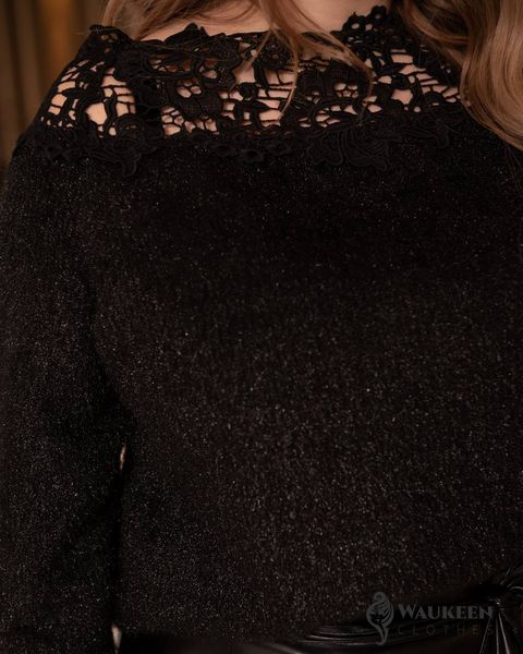Жіночий светр із ангори з мереживом чорного кольору р.46/48 385585 385585 фото