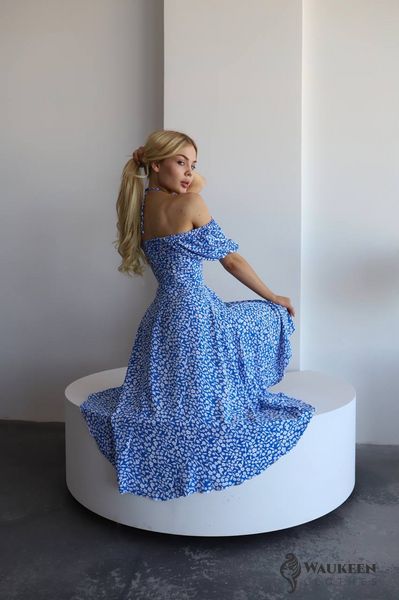 Жіноча сукня у квітковий принт колір блакитний р.42/44 455744 455744 фото