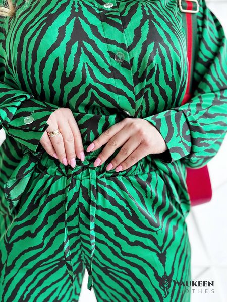 Жіночий костюм сорочка та штани колір зелений принт р.46/48 452010 452010 фото