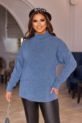 Жіночий светр із високим горлом колір джинс р.48/50 447408 447408 фото