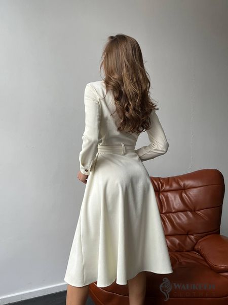 Жіноча сукня із вельвету з поясом колір молочний р.42/44 450326 450326 фото