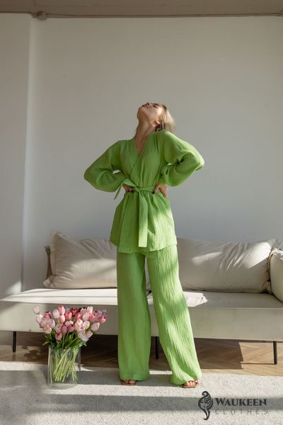 Жіночий костюм "Kimono" салатового кольору р.S 408823 408858 фото