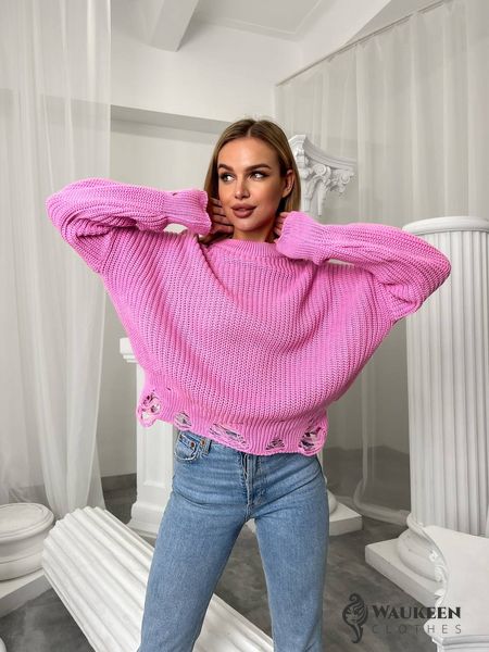 Жіночий светр з дірками рожевого кольору р.42/46 407260 407260 фото