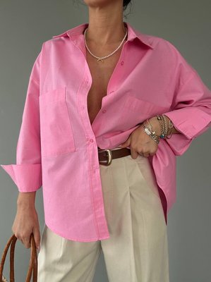 Женская базовая рубашка из хлопка цвет розовый р.42/46 449326 449326 фото