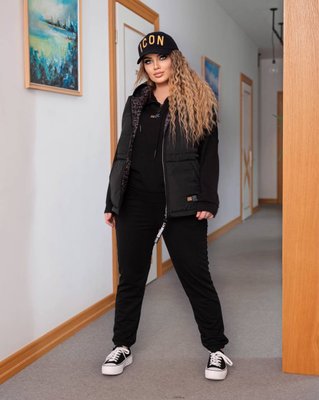 Жіночий прогулянковий костюм трійка з жилеткою чорного кольору р.46/48 407858 407858 фото